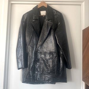 Tibi: Oversized Croc-Effect Faux Patent-Leather Coat